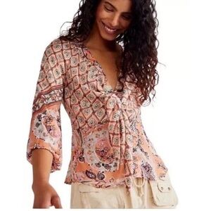 Free People Women's Run Free Blouse In Sedona Combo Longsleeve Top Small Boho